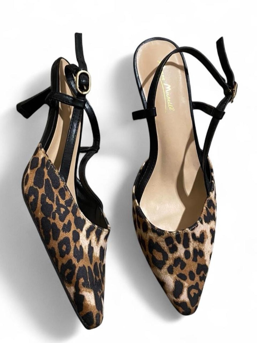 Anne Michelle Leopard-Print Pointed Slingback Pumps — Black & Brown